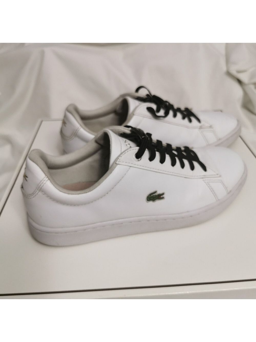 Lacoste White Leather Court Sneakers Gold Logo Women's US 7 - Picture 3 of 14